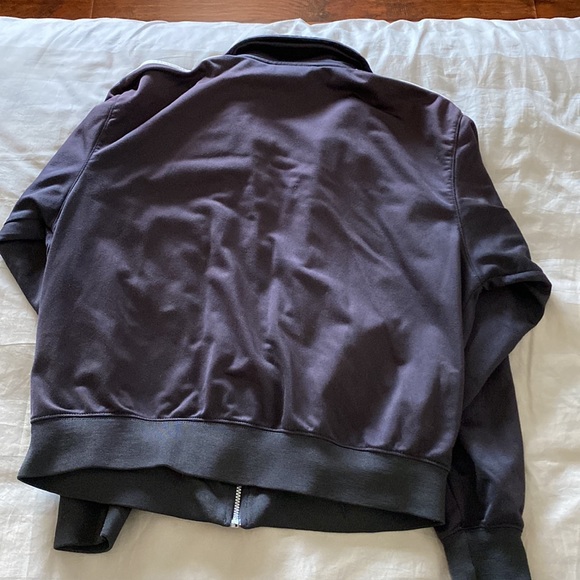 Adidas Track Jacket. Unisex. Black with blue collar, white 3 stripes. Size Large - Picture 5 of 5